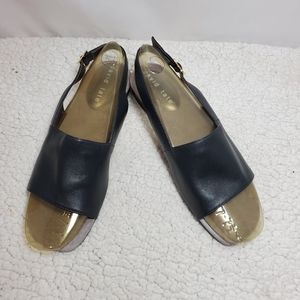 David Tate Navy Leather Sling Back Comfort Sandals